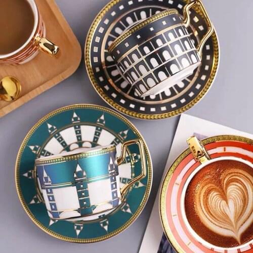 180 ml Lexury Tea Coffee cups and saucers Gold paint handle Gilt Luxurious Tea Cup gfit with gold spoon