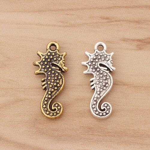 20 Pieces 3D Hippocampus Seahorse Charms Pendants Beads Double Sided for Necklace Bracelet Jewellery Making Findings 28x13mm