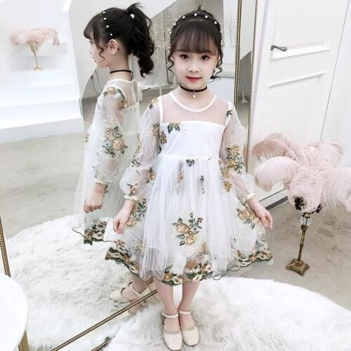 2020 new mesh embroidered dress Girl sweet lace dress Girl summer lace embroidered dress Girl princess dress