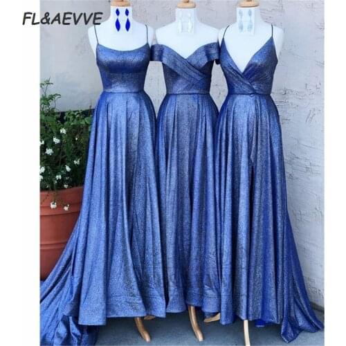 2021 Sequins Evening Dresses Long A line Blue Spaghetti Straps Floor Length Evening Prom Party Gowns