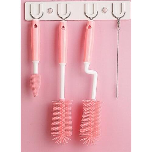 3pcs Newborn Baby Bottle Cleaner Brushes Silicone 360 Degree Rotation Long Handle Nipple Cup Clean Cleaning Brush