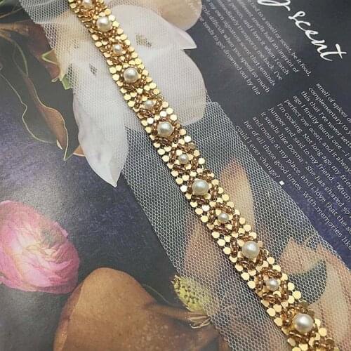 3Yds Pearl Beaded Lace Trim White Golden Collar Ribbons Sewing Materials Crafts For Clothes Wedding Dress High Quality