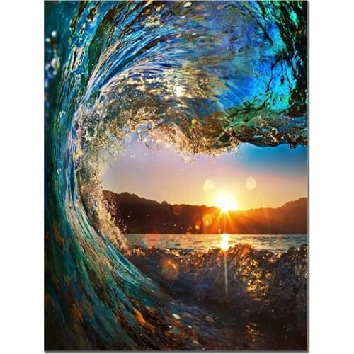 5D DIY Diamond Painting Landscape Sunset Wave Cross Stitch Patterns Diamond Painting kits for Embroidery with Beads