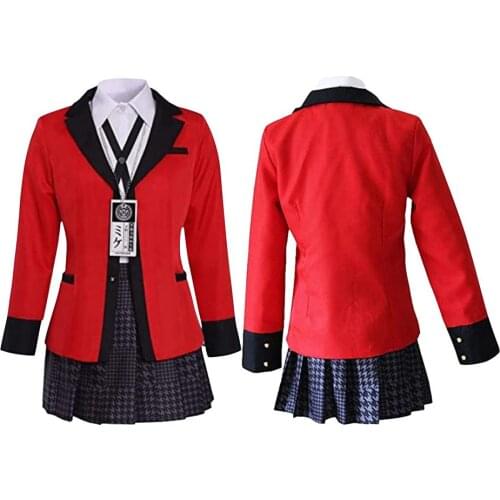 6pcs School Uniforms Anime Cosplay Party Costume Full Set Suit,White Shirt ,Blue Plaid Pleated Skirt,red Suit Coat,bow Tie,socks