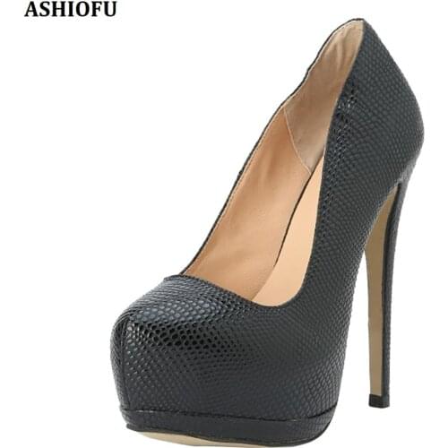 ASHIOFU Handmade Ladies High Heel Pumps Office&Career Dress Shoes Platform Slip-on Party Prom Fashion Court Shoes