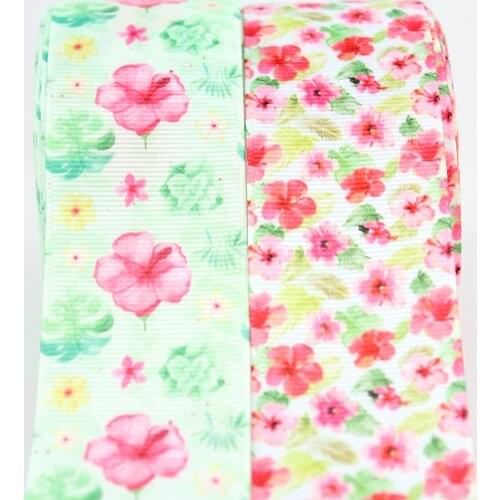 New flower printed grosgrain ribbon flowers 16mm 22mm 25mm 38mm 75mm DIY hair bows band wedding deractive ribbons 50 yards