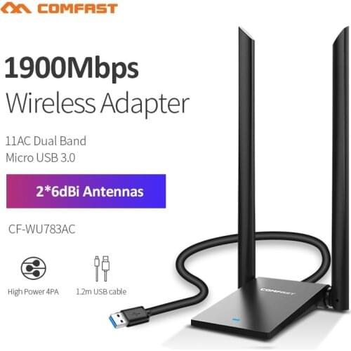 1900Mbps High Power 4*PA USB3.0 Wireless Network Card Desktop PC Wifi Adapters Receiver Long Range 2*6dBi Antenna