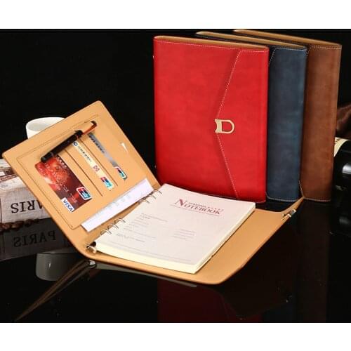 A Buckled A5 Looseleaf Three-fold Notebook Office Meeting Record Book Leather Top grade Business Notebook