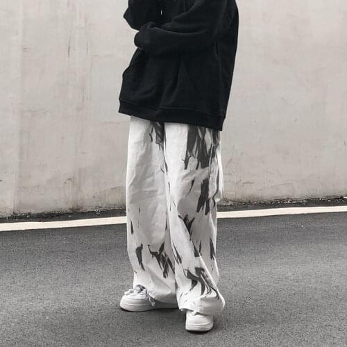 Men Sweatpants Retro Splash ink Running Harajuku Basic Teens Streetwear Casual Workout Trouser Loose Hip Hop Pants Unisex