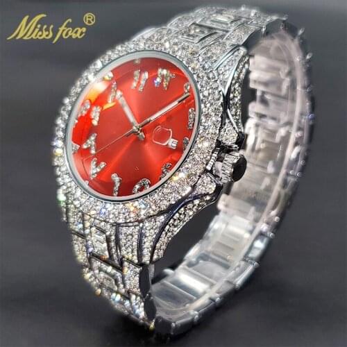 MISSFOX Red Color Women Watch Latest Trendy Original Branded Womens Watches Iced Out Diamond Reloj Mujer Elegante Gift New In