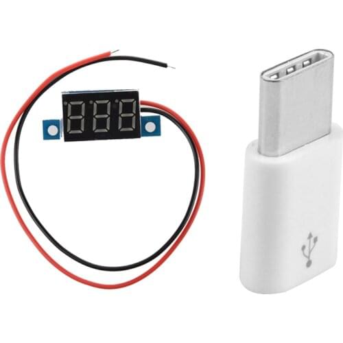 Digital Voltmeter LED Voltage Display Panel Meter & USB Type C 3.1 Male to Micro-USB 2.0 5 Pin Female Data Adapter