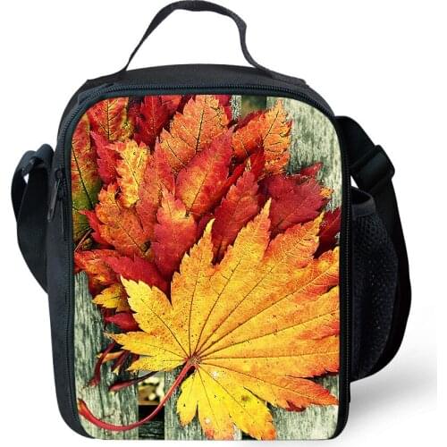 Stylish Kids Thermo Lunch Bag Fall Leaves 3D Printing Portable Lunch Box Food Picnic Container With Handle Thermal Bag