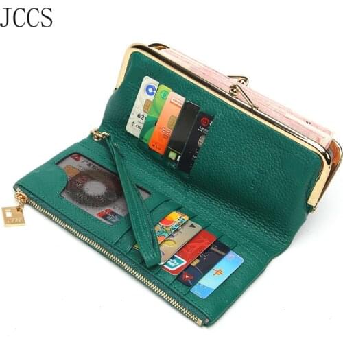 JCCS Designer Wallets Genuine Leather Famous Brand Women Wallet Fashion Money bag Cell Phone Pocket ladies Luxury Long Purs