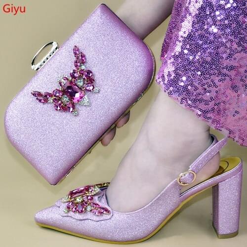 Doershow fashion Shoes and Bag Set African Sets 2019 talian Shoe Bag Set Decorated with Rhinestone High Quality! HVZ1-12