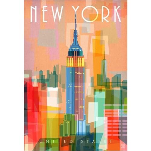 New York Retro Travel 4 Silk Fabric Wall Poster Art Decor Sticker Bright