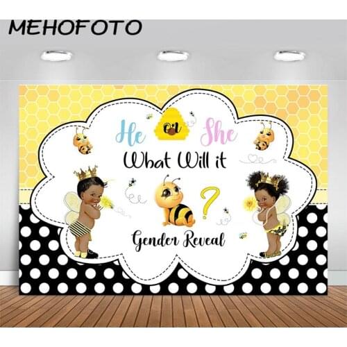 MEHOFOTO Bee Gender Reveal Backdrop Bee He or She Baby Shower Photography Background Baby Bees Gender Reveal Party Banner