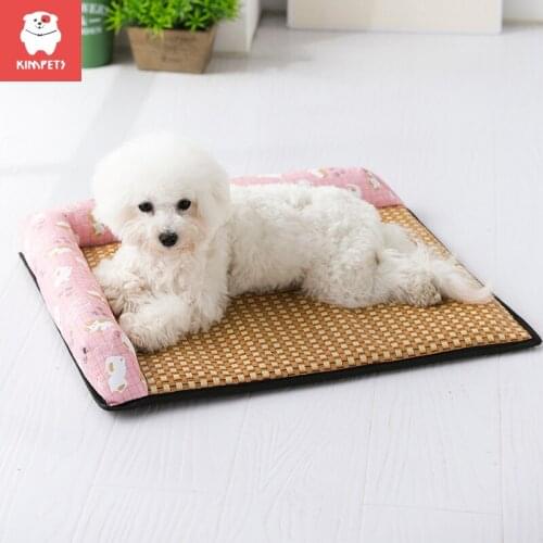 Kimpets 2021 New Pet Kennel Summer Mat Cat Litter Pet Dog Supplies Small Kennel Dog Bed Summer Sleeping Bamboo Mat 4 Color