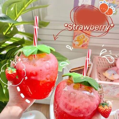 Strawberry Cup - Cute Yume Kawaii Fairy Kei Harajuku Summer Straw Fruit Juice
