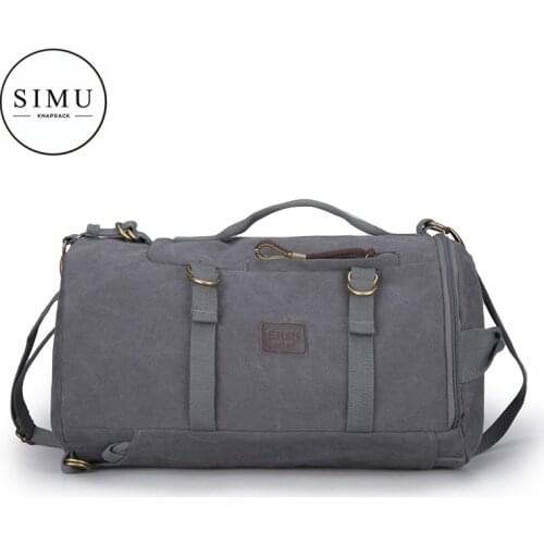 Simu Korean canvas sports bag backpack mens bag Bucket Bag Travel Backpack mens and womens outdoor leisure travel bag