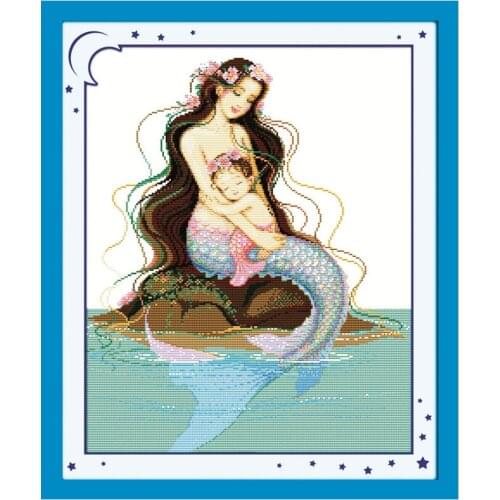 Mermaid and Baby Counted Cross Stitch DIY 11 14CT Beauty Cross Stitch Set Cross-Stitch Kit Embroidery Needlework