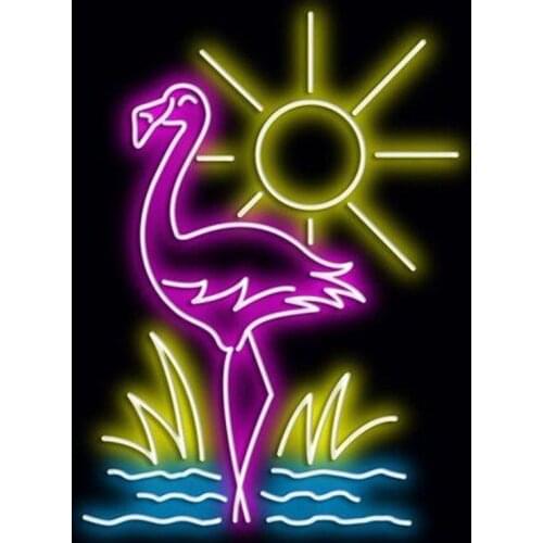 Neon Sign For Flamingo Bird Sun Water glass Tube Beer art club Lamps resterant light advertise custom Impact Attract light