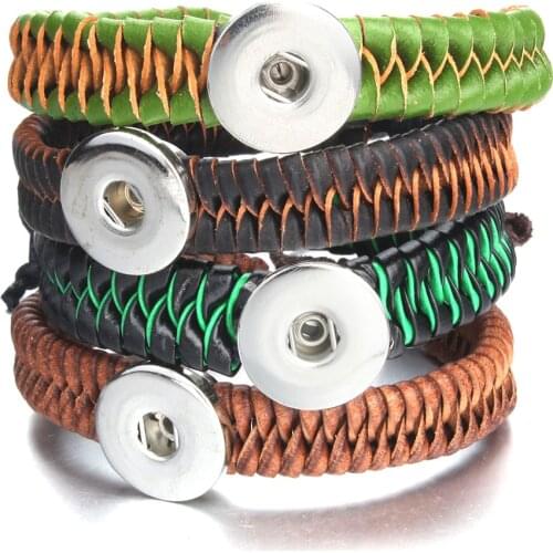 New 18mm Snap Jewelry Handmade Braided Leather Snap Button Bracelet for Women Men Fit 20mm 18mm Snap Buttons Jewelry
