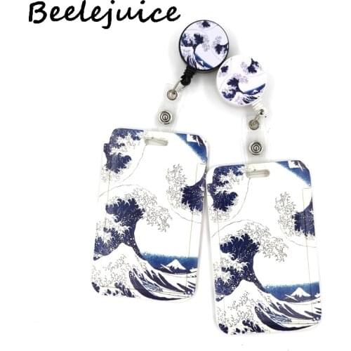 Kanagawa Hokusai Waves Cute Credit Card Cover Lanyard Bags Retractable Badge Reel Student Nurse Name Clips ID Card Holder Chest