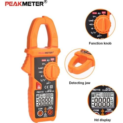 PEAKMETER PM2118 Portable Smart AC/DC Clamp Meter Multimeter Current Voltage Resistance Continuity Measurement Tester with NCV