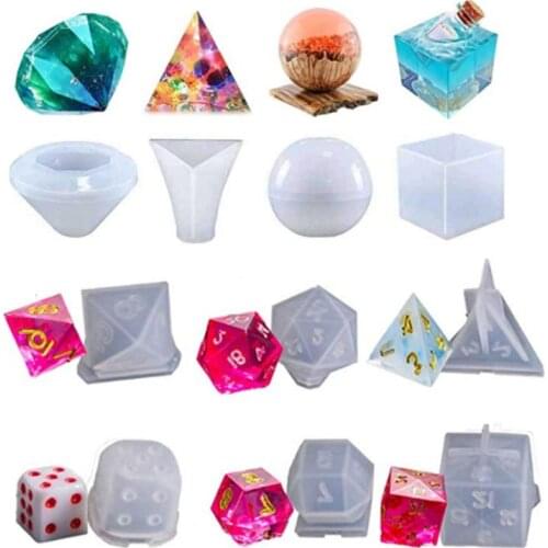 DIY Crystal Epoxy Mold Dice Fillet Shape Multi-spec Digital Game High Mirror dice mold silicone Mould Making