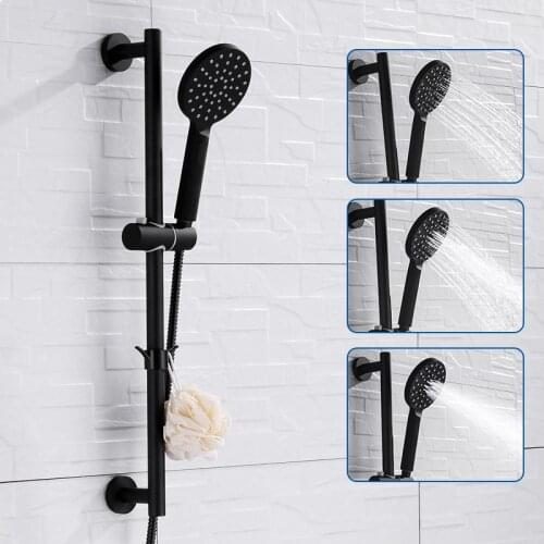 Adjustable Slide Bar with Handshower Set Matte Black Stainless Steel Round Shower Riser Rail Bar With Hose and Shower
