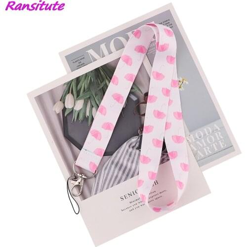 Ransitute R2135 Pink Umbrella Neck Strap Lanyard ID Badge Card Holder Keychain Phone Gym Strap Webbing Necklace Women Girl Gift