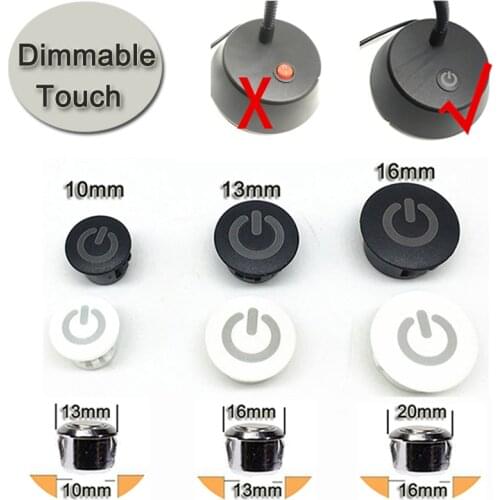 Dimmable Touch Sensor Switch DC 5V 12V 24V LED Switch Dimmer Open Hole 10mm 13mm 16mm for 5050 3528 LED Strip Closet Cabinet