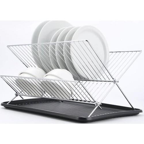 2 Tier Folding Dish Rack Kitchen Dish Drainer Cup and Dish Organizer Kitchen Storage Organization Accessories