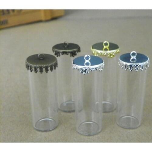 Diy Tube glass golbe mixed color cover button base pendant 40x15mm Glass tube without filling pendant