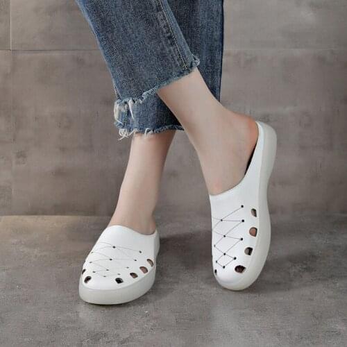 Tilocow Wrap Toe Mules For Woman Summer Slippers Soft Bottom Genuine Leather Slides Concise Shoes Woman Hollow Out Footwear New