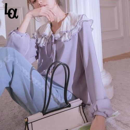 Luck A French Retro Elegant Chiffon Blouse Women Bow Bandage Sweet Kawali Tops Casual Fairy Button Party Outdoor Blouse 2021 New