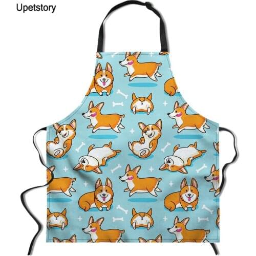 Upetstory Corgi Dog Pattern Kitchen Apron For Woman Sleeveless Fabric Aprons Cooking Home Cleaning Tools 65*72cm