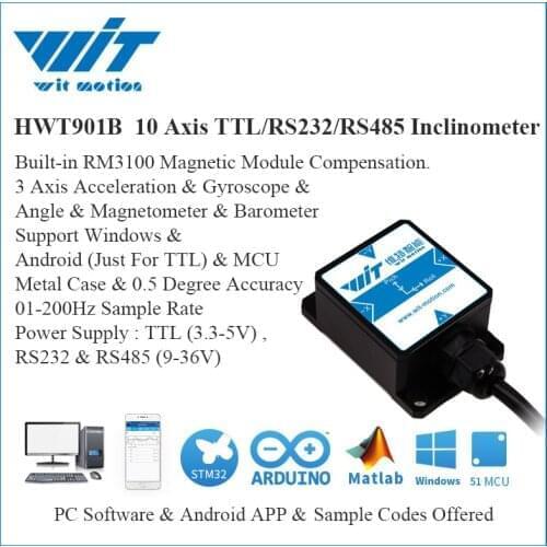 WitMotion HWT901B 10 Axis Sensor Angle Inclinometer + Accelerometer + Gyro + Magnetometer RM3100 + Barometer For PC/Android/MCU