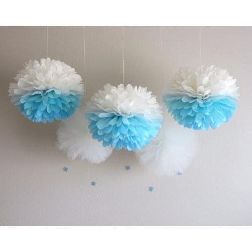 Frozen Pom Poms / Frozen Party / Frozen Decorations / Winter Wonderland /tulle Pom Poms / Blue