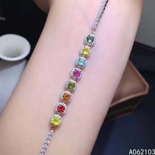 KJJEAXCMY fine jewelry 925 sterling silver inlaid natural tourmaline Womens elegant simple round gem hand bracelet support chec
