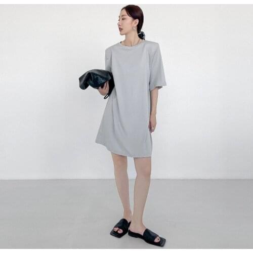 2021 Korean Fashion Summer New Loose Lazy Short Sleeved Dress Pure Cotton Round Collar Simple Pure Color Long T-shirt Women