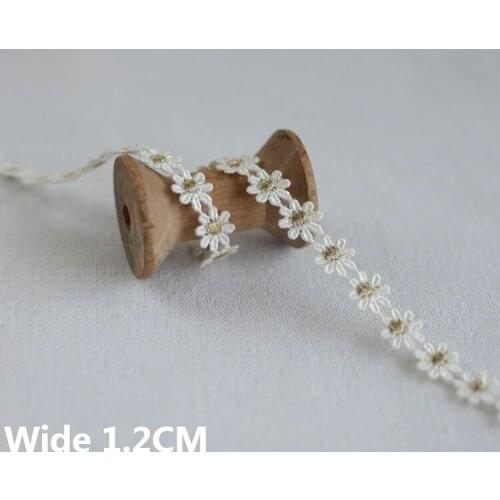 1.2CM Wide Beautiful White Cotton Little Sunflower Ribbon Golden Embroidery Lace Applique Collar Trim Dress Apparel Sewing Decor