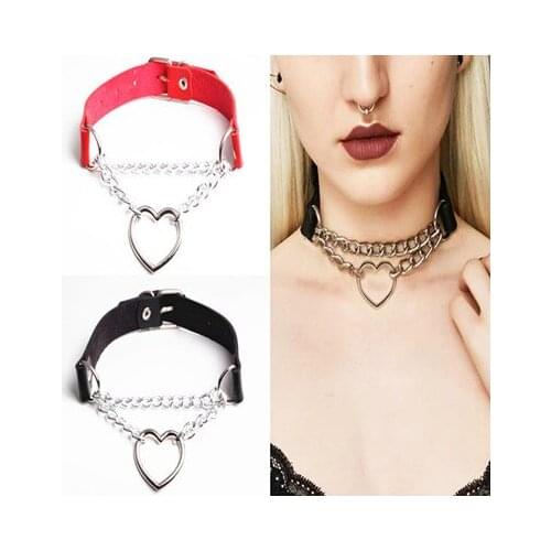 1PC 4 Colors Dark Gothic Heart Chain Choker Collar Harajuku Punk Choker Women Girls Black Leather Chocker Kawaii Witch Jewelry