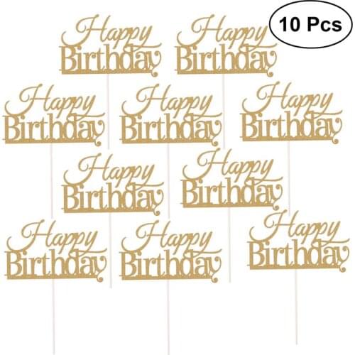10 Pcs Cake Topper Glitter Cake Topper Happy Birthday New Glitter Cupcake Topper Decoration For Weedding Birthday Party Supplies