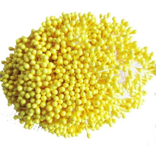 1500-1600pcs Yellow 3mm/0.12in Artificial flower stamens Pearl Double Heads Flower Stamen Pistil