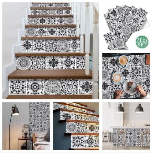 21x100cm Gray White Tile Staircase Sticker Peel & Stick Wall Stickers Vinyl DIY Stairs Decal Home Design Retro Trap Stair Murals