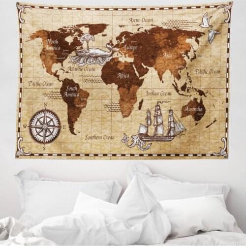 Maps Mikrofiber Large Wall Tapestry Nostalgic World Map Quality Fabric Decorative Wall hanging 230cm x 140 cm