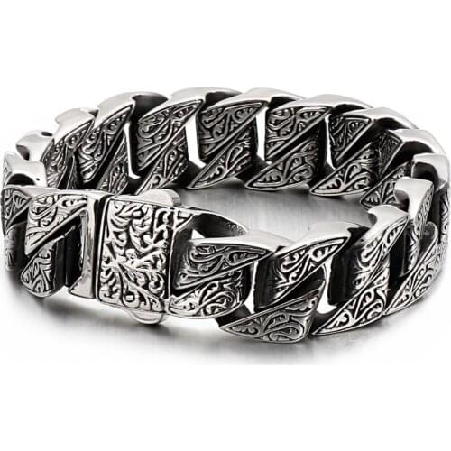 Fashion Punk 20mm Chunky Link Chain Bracelet Men Stainless Steel Myterious Symbol Charm Bike Chain Biker Armband Male Jewelry