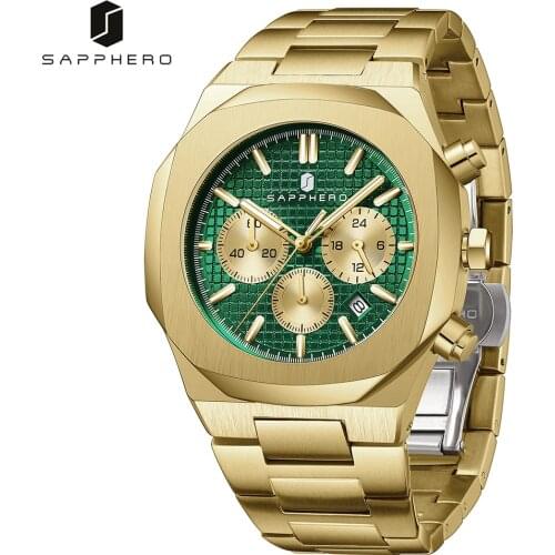 SAPPHERO Watch for Men with Stainless Steel Chronograph Quartz Movement Waterproof 30M Luxury Casual Business Style Elegant Gift