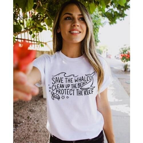 Save The Whales Clean Up The Beach Protect The Reef T-shirt Fashion Women Slogan Vegan T Shirt Summer Graphic Grunge Eco Tee Top